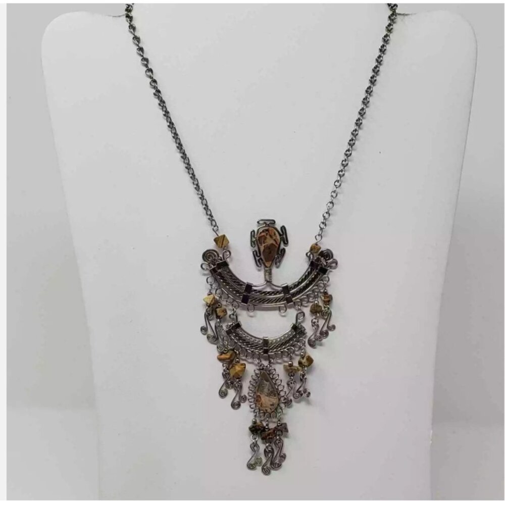 Artisan Silver Tone Ethnic Stone Necklace